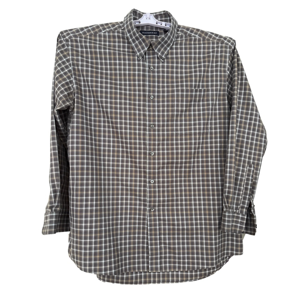 Men's Hathaway Brown Plaid Casual Button Down Shirt XXL